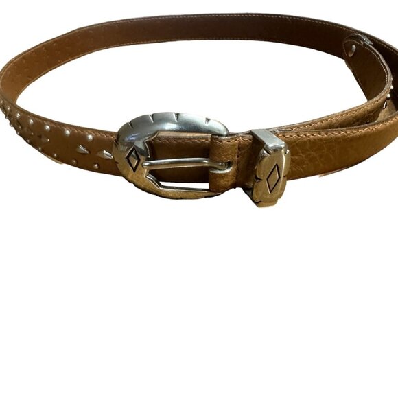 Jana Accessories - Vtg Jana Western Belt Brown Genuine Leather Silver Studded Waist Size 31"-35"